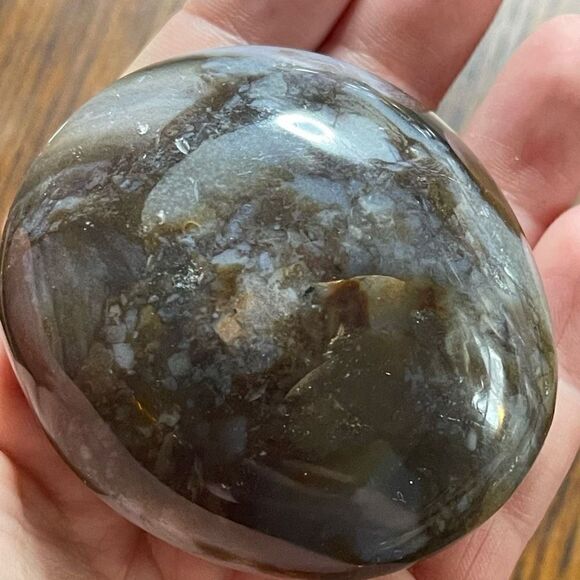 Ocean Jasper palm stone crystal natural agate agatized white brown green - Picture 7 of 8